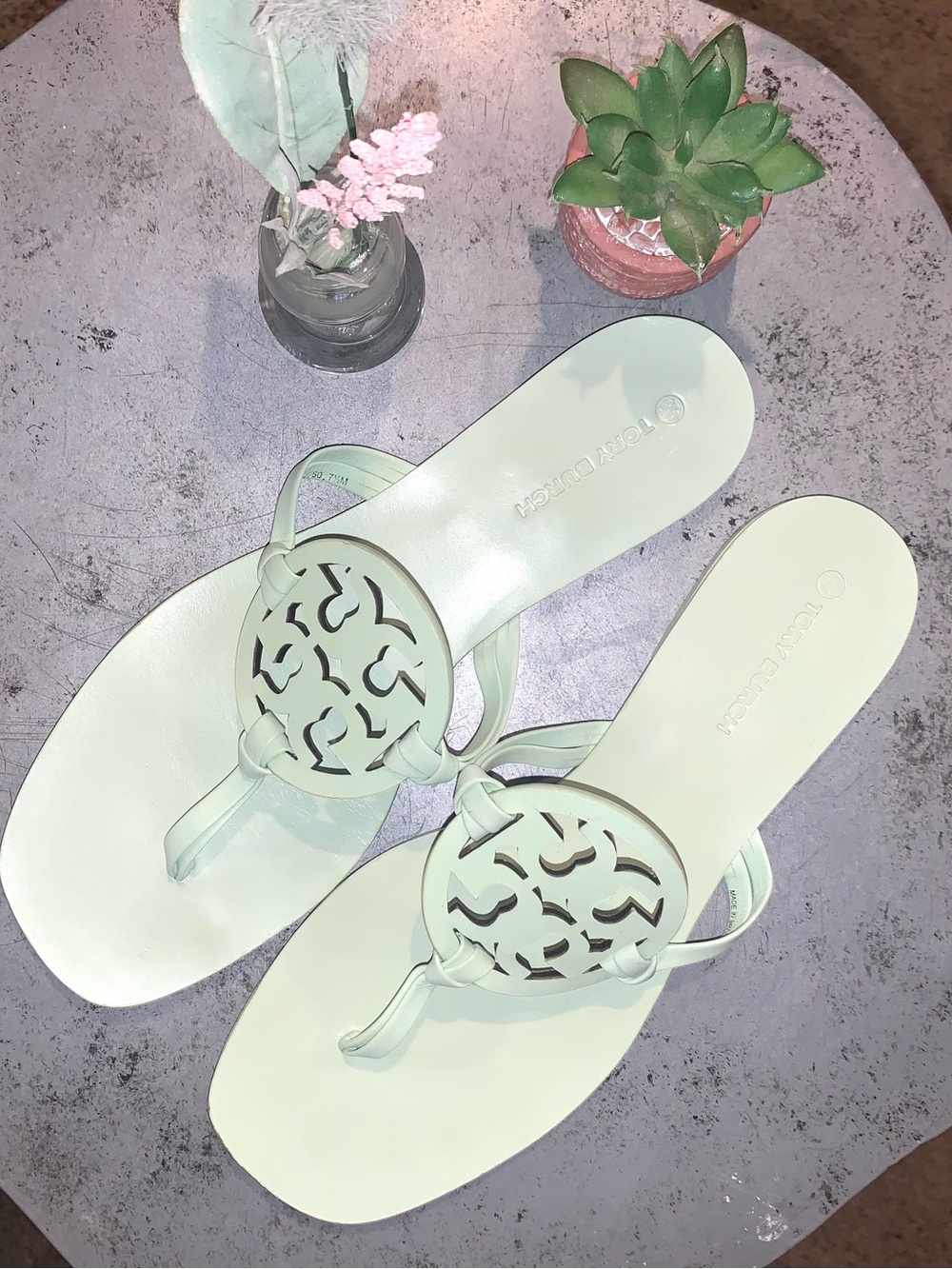 Tory Burch Miller Square Toe Leather Sandal Meadow Mist 7.5